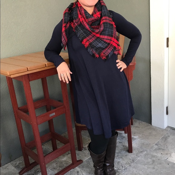 Navy Blue A-line Dress with pockets - Picture 3 of 5